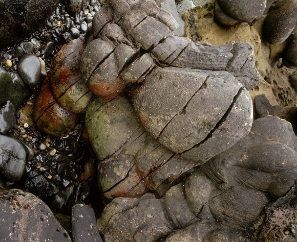 A close up of weathered rocks at Port Doo, Fair Head