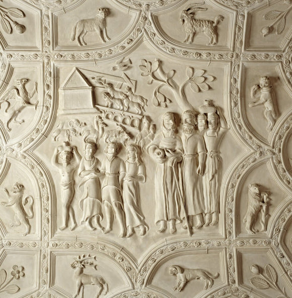 Detail of the plasterwork ceiling in the Long Gallery at Lanhydrock