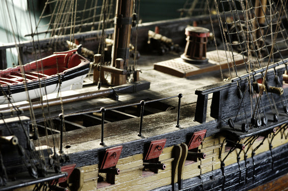 Close view of part of the model of HMS Romulus, built by Adams at Buckler's Hard in December 1777