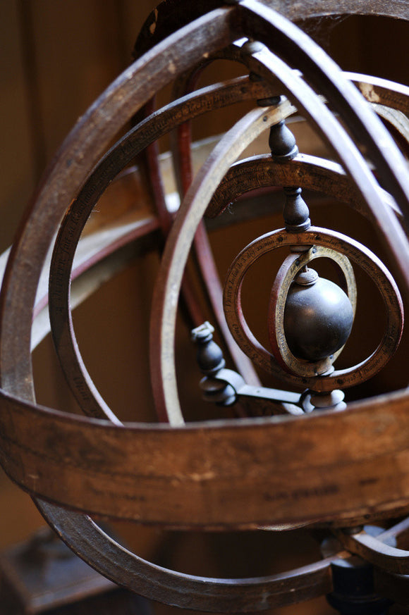 Detail of an armillary heliocentric sphere, French, 1810-1820, in the room known as Admiral at Snowshill Manor