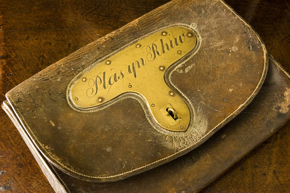 An early-19th-century leather mailbag inscribed 