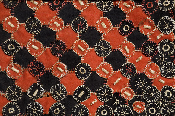 Detail of the tablecloth with circular sewn pattern in the Parlour at Carlyle's House, 24 Cheyne Row, London