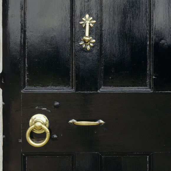 Close-up of a door at Springhill, showing the highly polished fittings