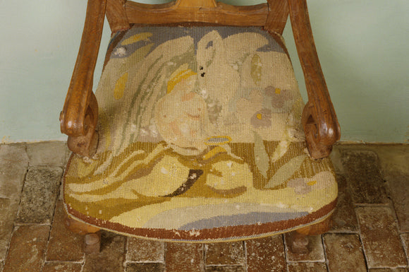 Detail of Leonard Woolfs tapestry desk chair at Monk's House