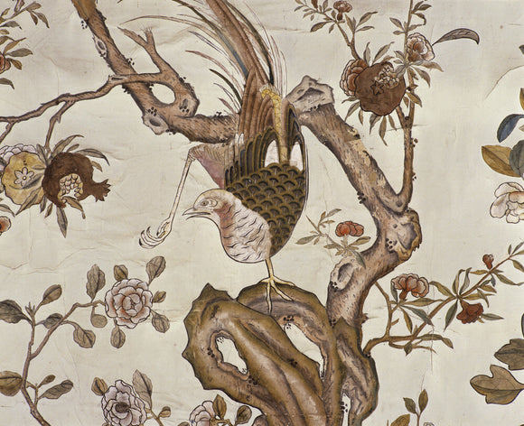 Detail of the eighteenth century Chinese Wallpaper in the Drawing Room at Ightham Mote
