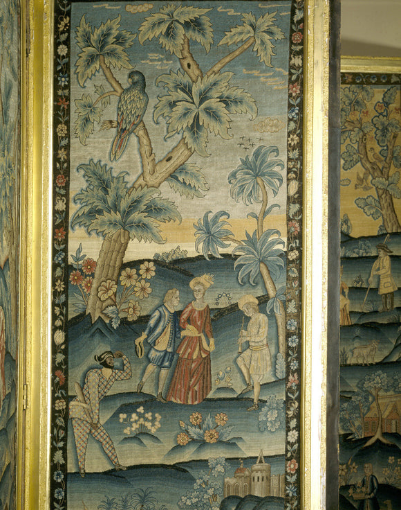 A scene from the needlework screen in the East Gallery