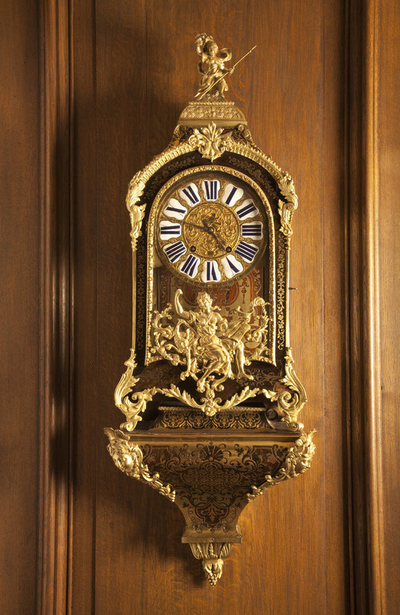 Boulle-cased French bracket clock by Jacques le Pers, c.1740, in the Music Room at Gunby Hall, Lincolnshire.