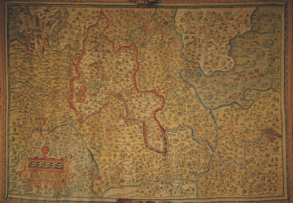 Oxburgh Hall, The Queens Room, The Sheldon Tapestry Map of 1647 showing Oxfordshire & Berkshire