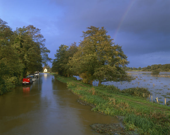 A flooded view of Triggs Lock at The River Wey Navigation, Surrey