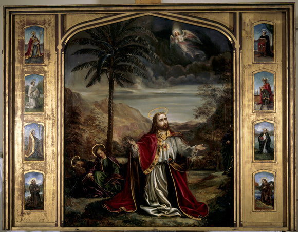 CHRIST IN THE GARDEN OF GETHSAMENE, 1887, by Rebecca Ferrers (1830-1923) in the chapel, reredos above the altar