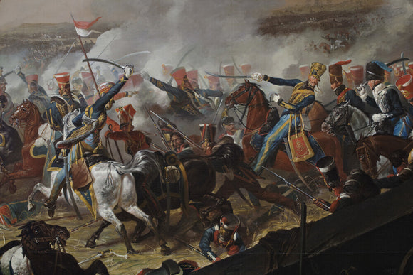 A detail from the painting: BATTLE OF WATERLOO by Denis Dighton (1792-1827), painting in the Cavalry Room at Plas Newydd, Anglesey