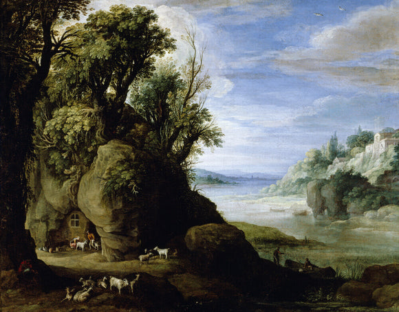 LANDSCAPE WITH TROGLODYTE GOATHERD by Paul Brill (1554-1626)