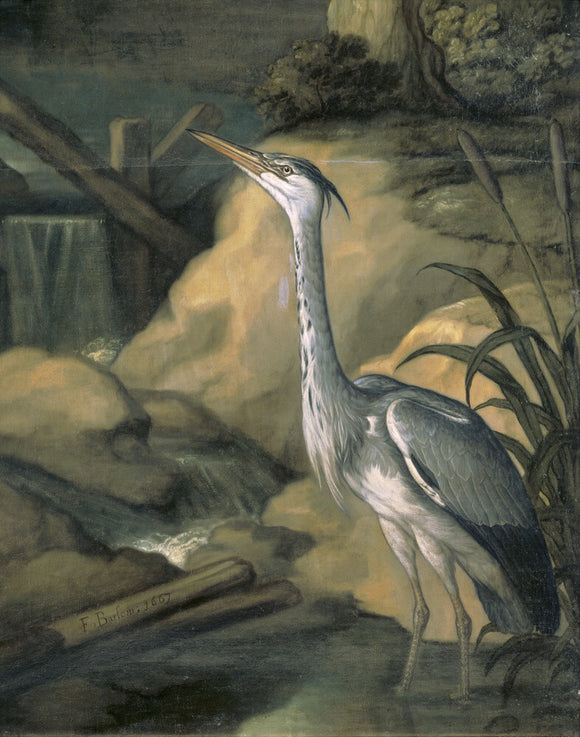 Detail of LANDSCAPE WITH BIRDS AND FISH (1667) by Francis Barlow in The State Dining Room at Clandon Park