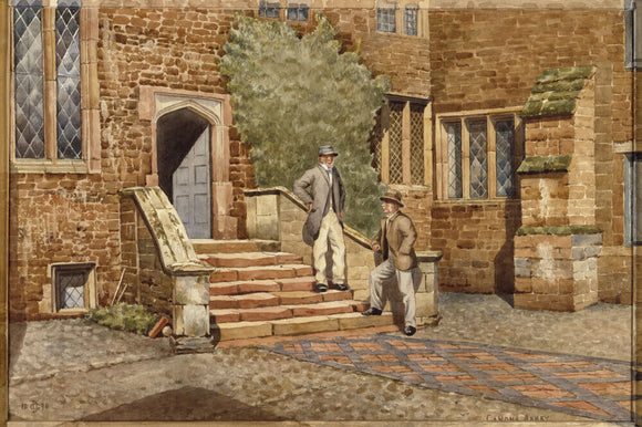 The Long Gallery - watercolour painting of THE PEBBLE COURT AT CANONS ASHBY by Clara Dryden (d. 1938)
