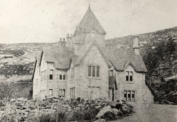 A historical B/W print of The Lodge 'Cragside', dated 1864-6, before Norman Shaw's additions