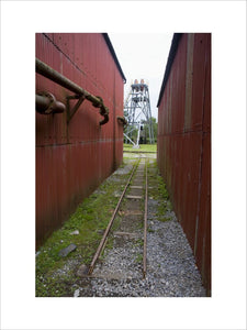 Part of the abandoned rail track and the pit head buildings at Dolaucothi Gold Mines, Llanwrda, Carmarthenshire