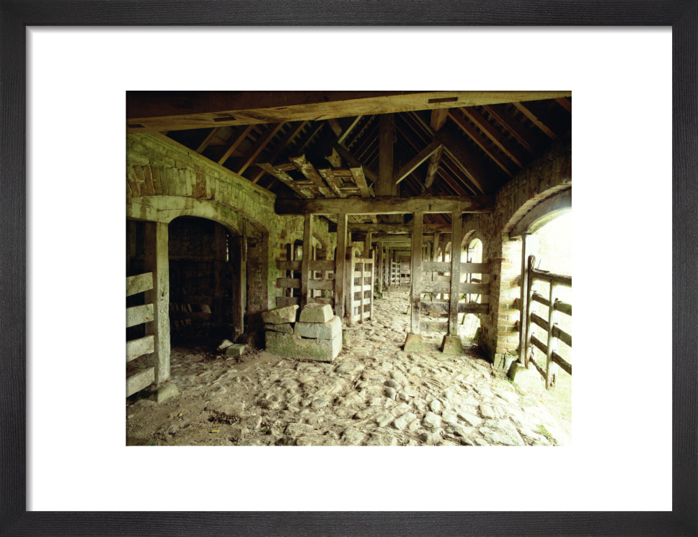 Interior of delightful old stabel block with cobbled floor at Barringt ...