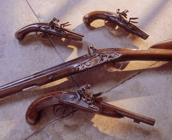 A collection of guns found in the West corridor of Saltram house