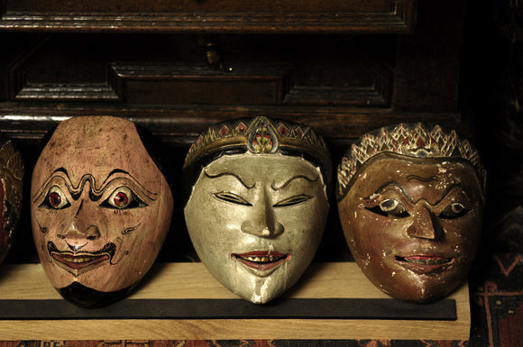 Part of the collection of Javanese and Balinese (Wagang and Topeng) theatre masks in Seraphim, Snowshill Manor