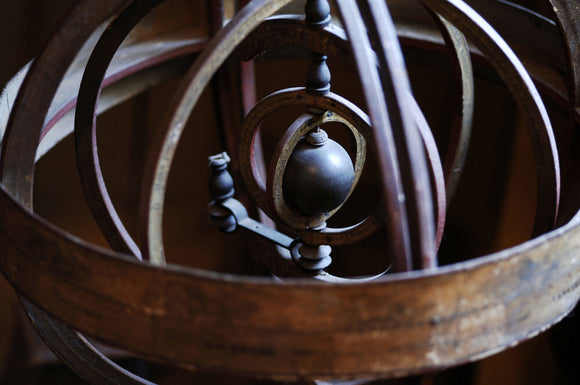 Detail of an armillary heliocentric sphere, French, 1810-1820, in the room known as Admiral at Snowshill Manor