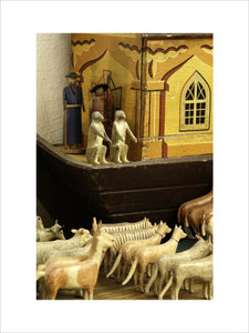 Close view of the wooden Noah's Ark with model animals made in the mid-C19th in the Black Forest area of Germany, collected by Charles Wade and displayed with other toys in Seventh Heaven, Snowshill Manor
