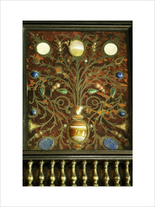 Close view of part of a large cabinet made in China for export to Europe with tortoiseshell and brass inlay and semi-precious stones from Italy, c
