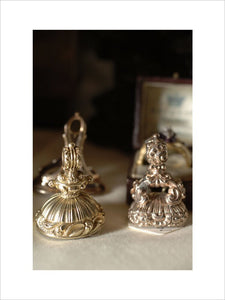 Close view of silver seals, part of the Charles Wade Collection in Occidens at Snowshill Manor