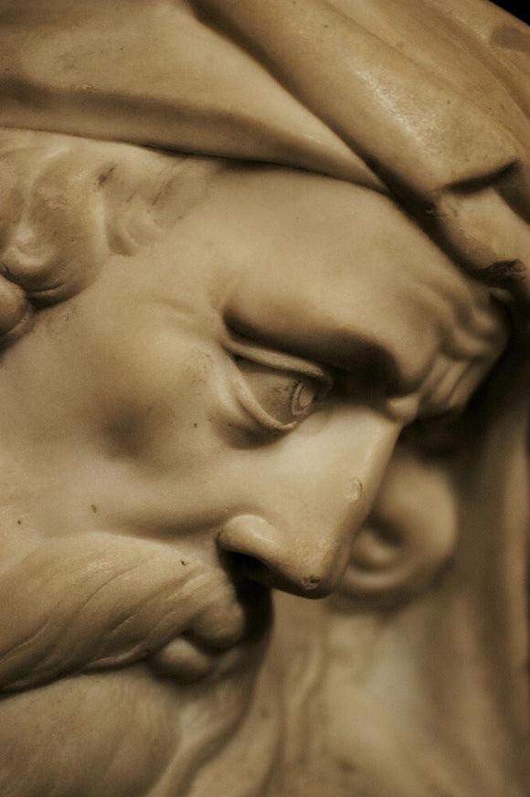 Close detail of an Italian marble term, possibly part of a chimneypiece, one of a pair, in the North Gallery at Petworth House