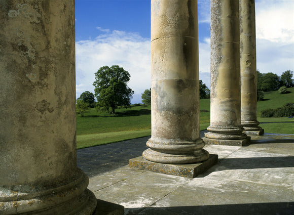 A view from the portico at Philipps House, looking across Dinton Park which surrounds the house