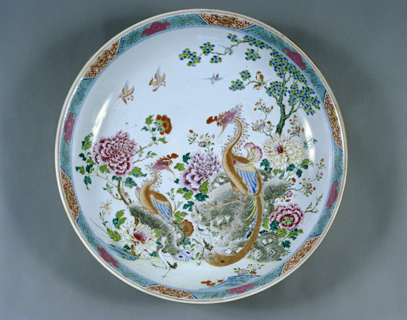 A dish, one of the pieces of Chinese porcelain captured by Captain (later Admiral) Sir Hyde Parker 5th Bt off Manila in October 1762, in the Library at Melford Hall