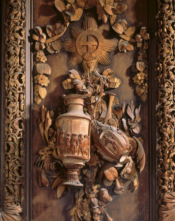 Details of lime wood carving in the Carved Room at Petworth