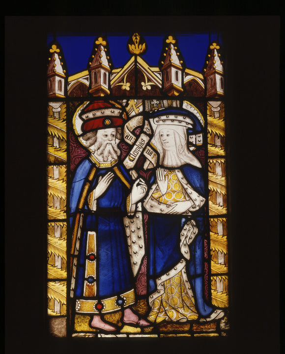 Stained glass panel representing St Anne and Cleophas