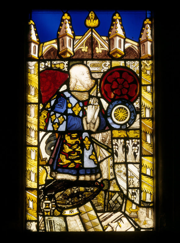 Stained glass panel representing Edmund Tudor, Earl of Richmond, father of Henry VII