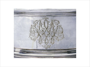 Detail of the engraving on a cup and cover, by John Jacob, 1734/5, (DUN.S.475), part of the silver collection at Dunham Massey, photographed for the Country House Silver book.