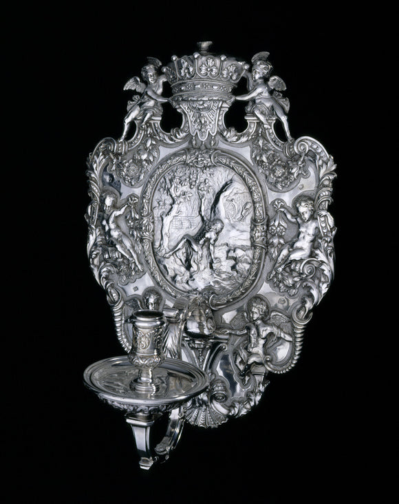 A sconce by Peter Archambo, 1730/1 (DUN.S.432) part of the silver collection at Dunham Massey, photographed for the Country House Silver book.