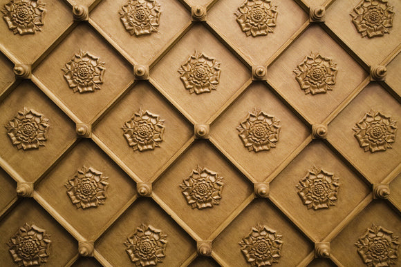 Neo-Gothick ceiling of wooden ribs and Tudor rosettes probably put up in the early nineteenth-century by John Norris in the Dining Room at Hughenden Manor, High Wycombe, Buckinghamshire
