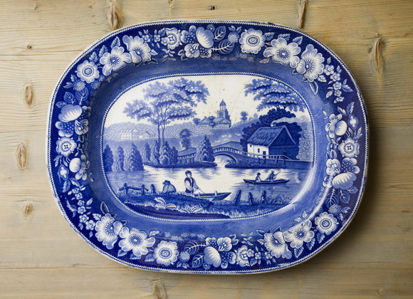 Blue and white ceramic plate in the Kitchen at Carlyle's House, 24 Cheyne Row, London