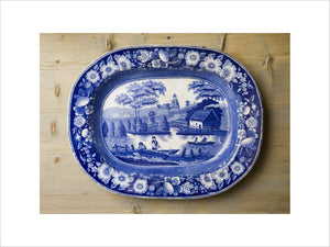 Blue and white ceramic plate in the Kitchen at Carlyle's House, 24 Cheyne Row, London