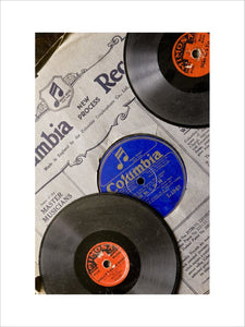 Detail of 78rpm gramophone records in the Parlour at Plas yn Rhiw, Pwllheli, Gwynedd
