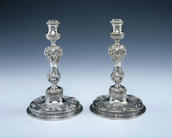 A pair of George II candlesticks by Peter Archambo, 1739, (DUN.S.106)