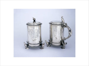 A pair of Charles II tankards by Thomas Jenkins, 1671, (DUN.S.281). Part of the silver collection at Dunham Massey, photographed for the Country House Silver book.