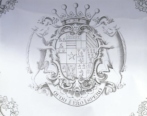 Detail of engraving of arms on a coffee table by James Shruder, 1741, (DUN.S.278)