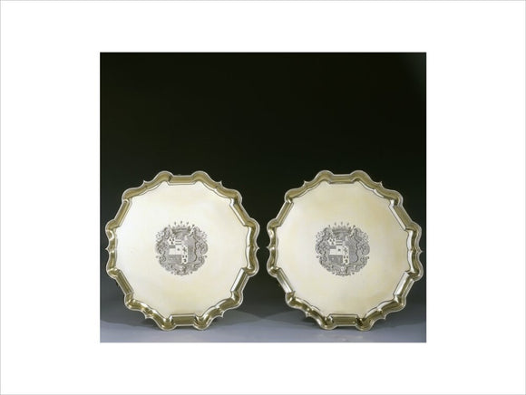 A pair of George II silver gilt salvers by Peter Archambo, 1731/2, (DUN.S.271)