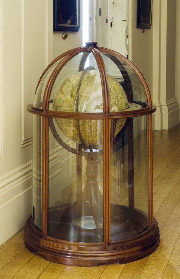 Globe in a glass case in the Near East Corridor at Ickworth, Suffolk