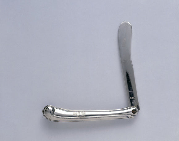 A folding picnic knife by Peter Archambo, c.1740 (DUN.S.180) part of the silver collection at Dunham Massey, photographed for the Country House Silver book.