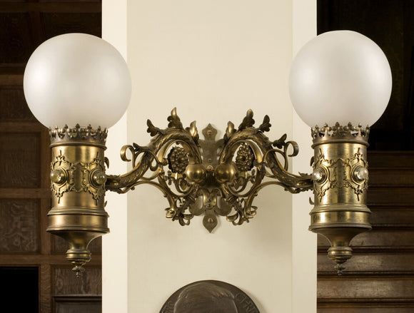 Light fixture in the Hall in the new house at Scotney Castle, Kent