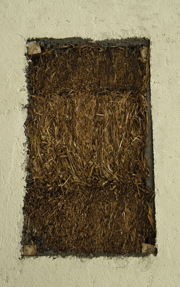 Close view of an open section of the wall of The Footprint - a green education base/classroom at St Catherine's, Windermere, Cumbria