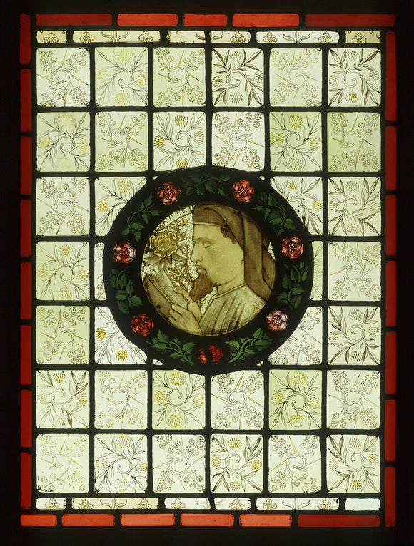Chaucer painted glass, designed by Burne-Jones for Morris & Co