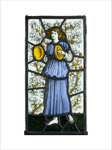 Painted glass, player with cymbals, by William Morris & Co, at Wightwick Manor