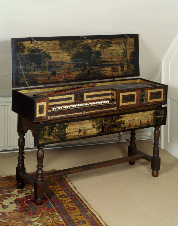 Virginal by Robert Hatley, London, 1664, with unique feature of pair of music drawers underneath the keyboard, at Fenton House